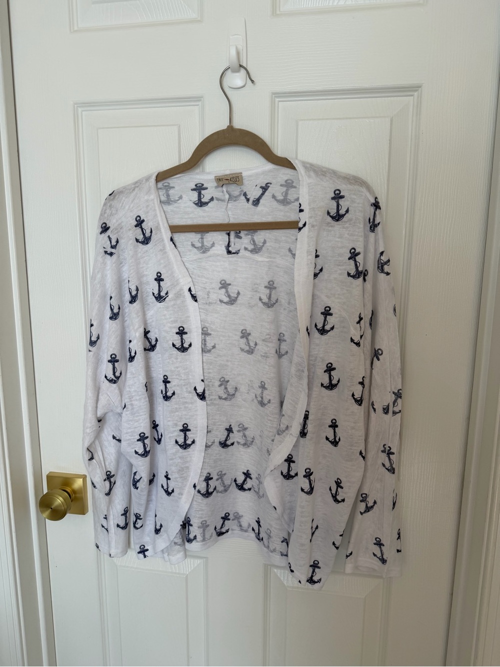 Free Kisses White Cardigan with Navy Anchor Print